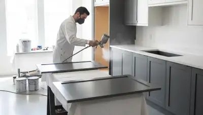 Cabinet painting in Tulsa, OK by Tulsa Paint Pros for a kitchen cabinet refinishing project