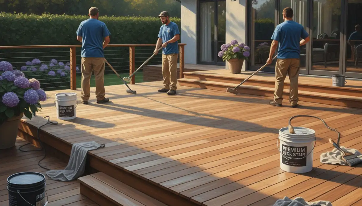 Deck staining services in Tulsa, OK by Tulsa Paint Pros for durable deck protection and curb appeal