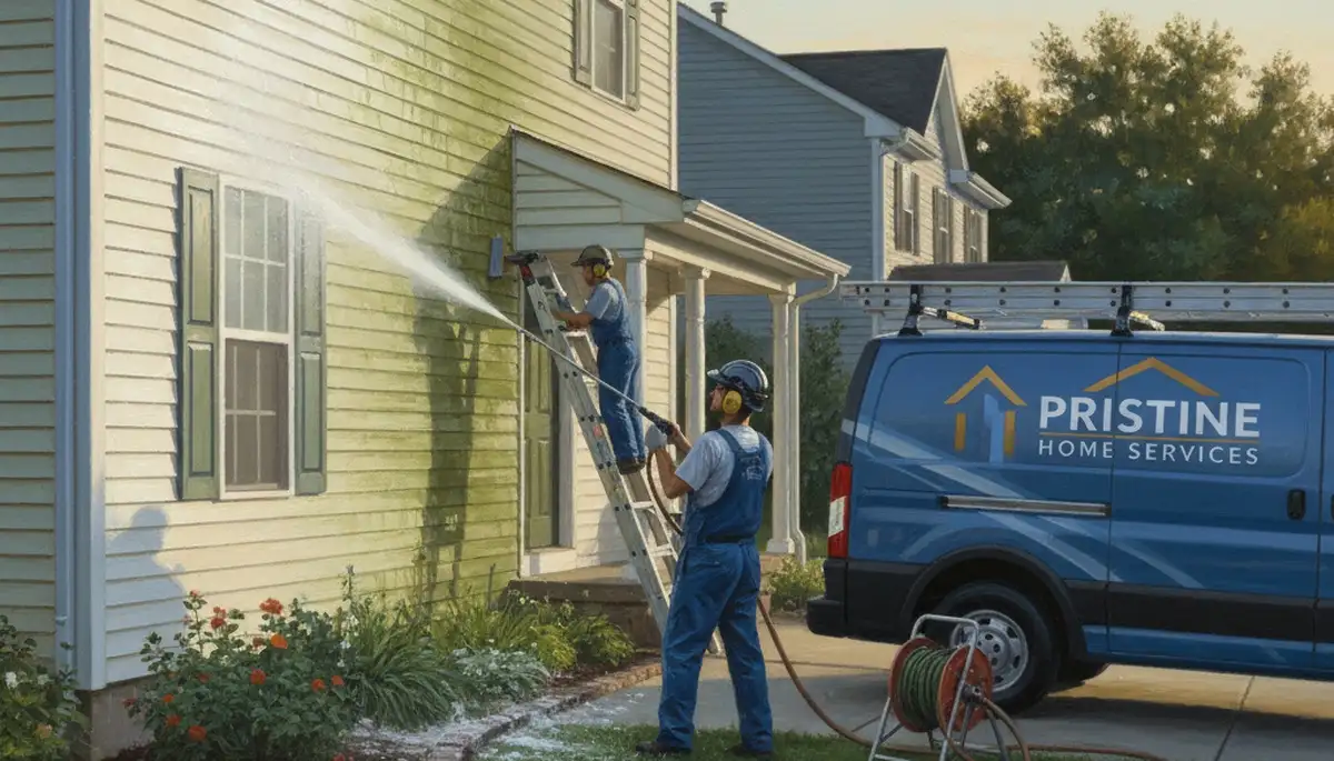 Tulsa Paint Pros pressure cleaning vinyl siding in Tulsa, OK to remove mold and grime